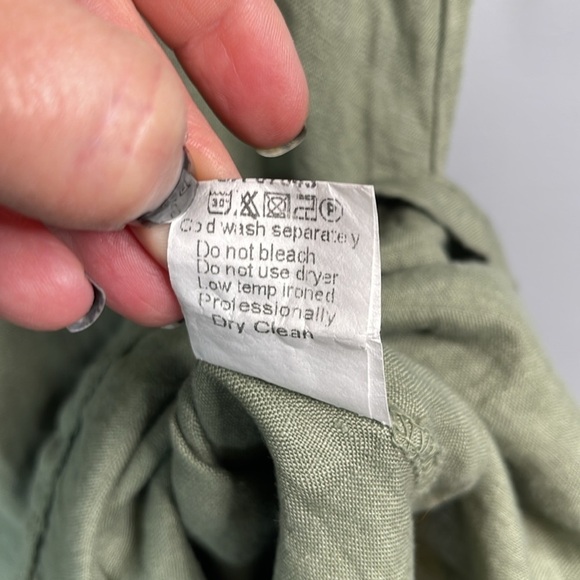 TERZO MILLENNIO Linen Shift  Dress Sage Green Tied Short Sleeves Coastal Loose S - Picture 9 of 11
